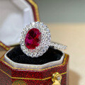 wholesale S925 Sterling Silver Pigeon Blood Red Oval Cabochon Ruby Ring for Women, Luxury Live Stream Style Versatile Elegant Ring Design-0-1