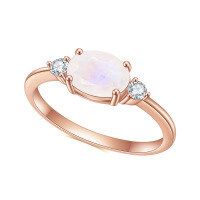 wholesale S925 sterling silver and rose gold plated ring with 6*8mm natural moonstone, a fashionable and classic lightweight luxury piece-S925 silver + cream blue moonstone  US size 7