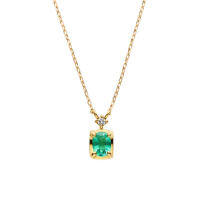 wholesale [9k Gold Material] Yili Jewelry 23 Spring New Jewelry Factory Wholesale Japanese Retro Style Square Emerald Necklace-Emerald Necklace 9K