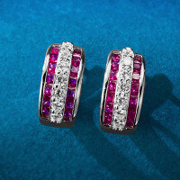 wholesale Silver new C-shaped hoop earrings, minimalist and women's jewelry-E321 Blue Diamond>925 Silver