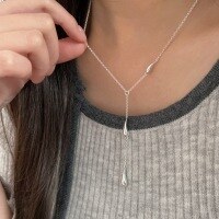 wholesale S925 Sterling Silver Korean Style Pendant Waterdrop Tassel Necklace Women New Luxury Fashion Collarbone Chain-Sterling silver