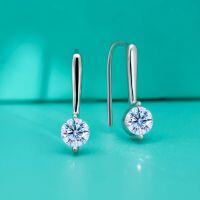 wholesale S925 Sterling Silver Long Moissanite Single Diamond U-Shaped Earrings for Women, Minimalist Korean Style, Elegant and Unique Advanced Sense Ear Hooks-50 points + 50 points platinum (zircon earrings) 1.4g 925 silver