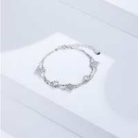 wholesale S925 Sterling Silver Small Square Diamond-Cut Double-Layer Zircon Cross Chain Bracelet for Women, Niche Cross-Border New Product-Bracelet circumference approximately 17 cm&gt;[S925 silver]