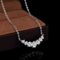 S925 Silver D Color Moissanite Necklace Women's Smile Seven Princess 1.7ct Simple Collarbone Pendant-[Super Sparkling Zircon] 1.7 Carat Necklace  925 Silver