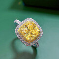 wholesale S925 Silver 8*8 Fat Square Yellow Diamond High Carbon Diamond Ring for Women, Foreign Trade Europe and America Cross-Border Platinum Diamond Ring-0-1
