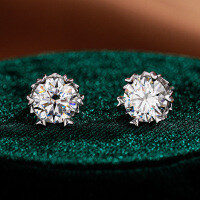 S925 Silver Snowflake Earrings Women's Simple Wedding Moissanite Gift-50 points (simulated diamond)  925 silver