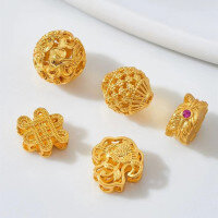 wholesale Golden Metal Antique Sand Gold Hollow-Out Spacer Bead Bracelet Accessories Chinese Knot Feather Ornaments DIY Gold Bracelet String Necklace Parts-Chinese knot