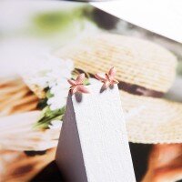 wholesale 18K Gold, 14K Gold, 9K Gold Fashion Commuter Pendant Style Tray with Butterfly Design Pink Enamel Earrings One Piece Ready to Ship-Gold 9K