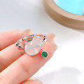 wholesale S925 Sterling Silver Money Bag Design Ring for Women with Beaded Chalcedony Pendant, Classical Elegant New Chinese Style Feng Shui Treasure Pouch Coin Ring, National Aesthetic-0-2