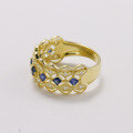 wholesale 18K Gold Fashion Commuter Style Minimalist Geometric Blue Jewelry Full-Cut Diamond Ring-0-2