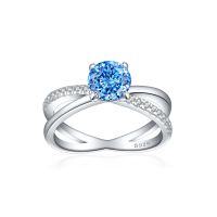 wholesale 925 Sterling Silver New 12ct Flame Ice Cut Ring European & American 7*7 Color Gem High Carbon Diamond Cross Women's Ring-Fireworks G-38 Blue Diamond US size 5#