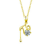 S925 Sterling Silver Moissanite Zodiac Necklace for Women-Aquarius January 20 - February 18 (golden yellow)  1 carat moissanite