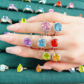 wholesale S925 Sterling Silver Hot-Selling Women's 35ct Color Gemstone Ring, Luxurious European & American Style 9*9 Flame Ice Flower Cut High-Carbon Diamond Ring for Women-0-0