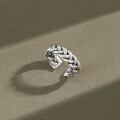 wholesale S925 Sterling Silver AR999 Korean Vintage Distressed Antique Silver Coarse Twist Braided Ring-0-0