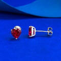 wholesale S925 Silver New Style 6*6 Red Diamond Heart Earrings, Pigeon Blood Red Heart, Simple and Sweet, Live Cross-Border-0-1