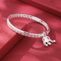 wholesale 999 Silver Money Attracting and Blessing Open Bangle, New Chinese Style Niche and Versatile Goddess Festival Gift-Copper coin tassel silver bracelet about 28g 999 silver