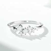 18K Gold Plated S925 Sterling Silver D Color Moissanite Women's Stack Ring-Silver-MS211 (Mozambique)  No. 8