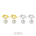wholesale S925 Sterling Silver Knotted Bead Earrings, French Retro Style, Minimalist Geometric Design-0-0