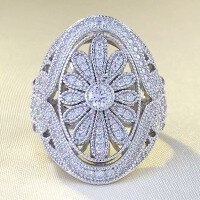 wholesale S925 gold-plated silver, ZHUO Zhifang new luxury handcrafted oval full diamond ring for women-R819 White Diamond No. 8