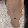 wholesale S925 Sterling Silver Ellipse Iridescent Chalcedony Necklace for Women, New Trendy Versatile Luxury Collarbone Chain-0-1