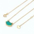 wholesale 925 silver plated with 10K gold Japanese cute-style malachite cat pendant geometric cat head necklace for women wholesale-0-2