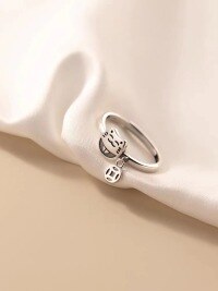 wholesale Antique bronze metal material cross-border best-selling cat coin ring for women, fashionable retro niche design, personalized luxury feel with aged coin effect and non-fading finish-xb975-white gold