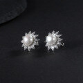 wholesale S925 Sterling Silver New Natural Freshwater Pearl Earrings for Women, Sunflower Design Fashionable and Luxurious High-End Sense-0-0