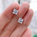 wholesale 925 Sterling Silver Mu Jing Jewelry High Carbon Diamond Ear Studs Bright White Diamond Simple Ins Princess Cut 6*6mm Ice Flower Cut Earrings for Women-0-3