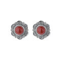 wholesale S925 Sterling Silver Vintage Creative Red Agate Flower-shaped Earrings Ethnic Style Unique Earrings for Women-0-4