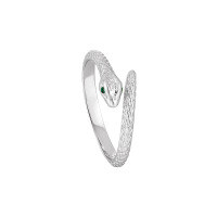 wholesale S925 Sterling Silver 3486 Spirit Snake Ring Women High-end Sense Small Personality Ins Minimalist Style Light Luxury Green Diamond Silver Ring-Platinum [No. 13/Adjustable] Opening adjustable