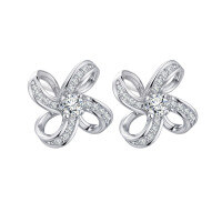 wholesale S925 Sterling Silver All-Over Diamond Zirconia Stud Earrings for Women, Versatile Lucky Four-Leaf Clover Cross-Border New Accessory TEMU-Four-leaf Flower Earrings - with Rubber Plug 925 Silver