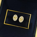 wholesale S925 Silver Gold-Tone Oval Iris Flower Fully Set with Zircon Earrings Vintage Xiaohongshu Live Cross-0-4
