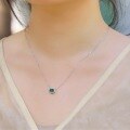 wholesale S925 Silver Cross-Border Exclusive Oval Lab-Grown Emerald Necklace, Minimalist Retro Style, Colored Gemstone Collarbone Chain-0-1