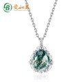 wholesale S925 Silver European and American Style Moss Pendant Collarbone Necklace with Moss Agate Pendant, Fashionable and High-End Cross-Border Hot Item-0-0