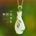wholesale Silver with certificate new Chinese style natural jade pendant, cold enamel bamboo leaf jasper buckle vase Hetian jade necklace pendant-0-0