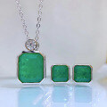 wholesale S925 silver new luxury bezel-set 10*12 simulated emerald pendant pure silver necklace for women-0-3