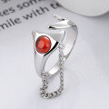 wholesale S925 Sterling Silver Creative Irregular Chain Red Zircon Open Ring Light Luxury Hip-Hop Style Index Finger Ring-0-0