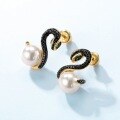 wholesale S925 Sterling Silver European & American New Style Cute Playful Serpent Earrings for Women, Fashionable and Unique with Shell Pearl, Dropshipping-0-2