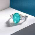 wholesale Silver blue-green synthetic Paraiba 10*14 oval-shaped 5-carat ring, wish hot sale-0-1