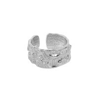 wholesale S925 Sterling Silver Korean Version Ins Minimalist Niche Design Textured Adjustable Open Ring for Women-Platinum [No. 14/Adjustable] Opening adjustable