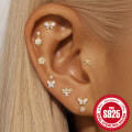 wholesale S925 Sterling Silver Irregular Butterfly Crown Inlaid Diamond Flat Head Threaded Ear Cartilage Stud, Popular in Europe and America for Its Elegant Temperament-0-1