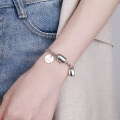 wholesale S925 Sterling Silver Korean-style Geometric Grid Cylinder Bead Round English Charm Creative Bracelet for Women-0-3