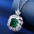 wholesale S925 Sterling Silver Full Diamond Emerald Radiant Women'sEmerald Necklace Wholesale-0-0