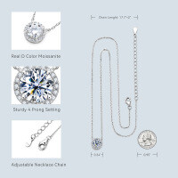 Metal Pendant Necklace with D Color Moissanite, Waterdrop Hollow Design-Round setting necklace [white moissanite]  925 silver