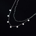 wholesale S925 Silver Korean-style Minimalist Double-layer Beaded Round Pendant Necklace, Summer Elegant and Fresh Chain D8586-0-4