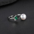 wholesale S925 Sterling Silver Natural Freshwater Pearl Ring for Women, Adjustable Opening, Fashionable and Lightly Luxurious Natural Green Agate Ring-0-2