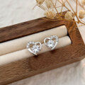 wholesale S999 Silver Korean Style Classic Stone-Studded Heart Earrings for Women, Minimalist and Versatile Ear Accessories with a Premium Feel-0-0