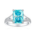 wholesale 925 Sterling Silver 4ct Square Colored Gemstone Ring High-End 8*11 Square Diamond Fire Ice Flower Cut Ring European and American Style-0-10