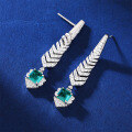 wholesale S925 Cultured Synthetic Pure Silver Earrings with Emerald Ice Flower-Cut Gemstone Ear Hooks for Women Wholesale Factory-0-1