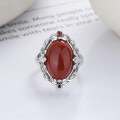wholesale S925 Sterling Silver Retro Creative Oval Shape Inlaid with Southern Red Agate Ring Trendy Accessory Index Finger Ring-0-2